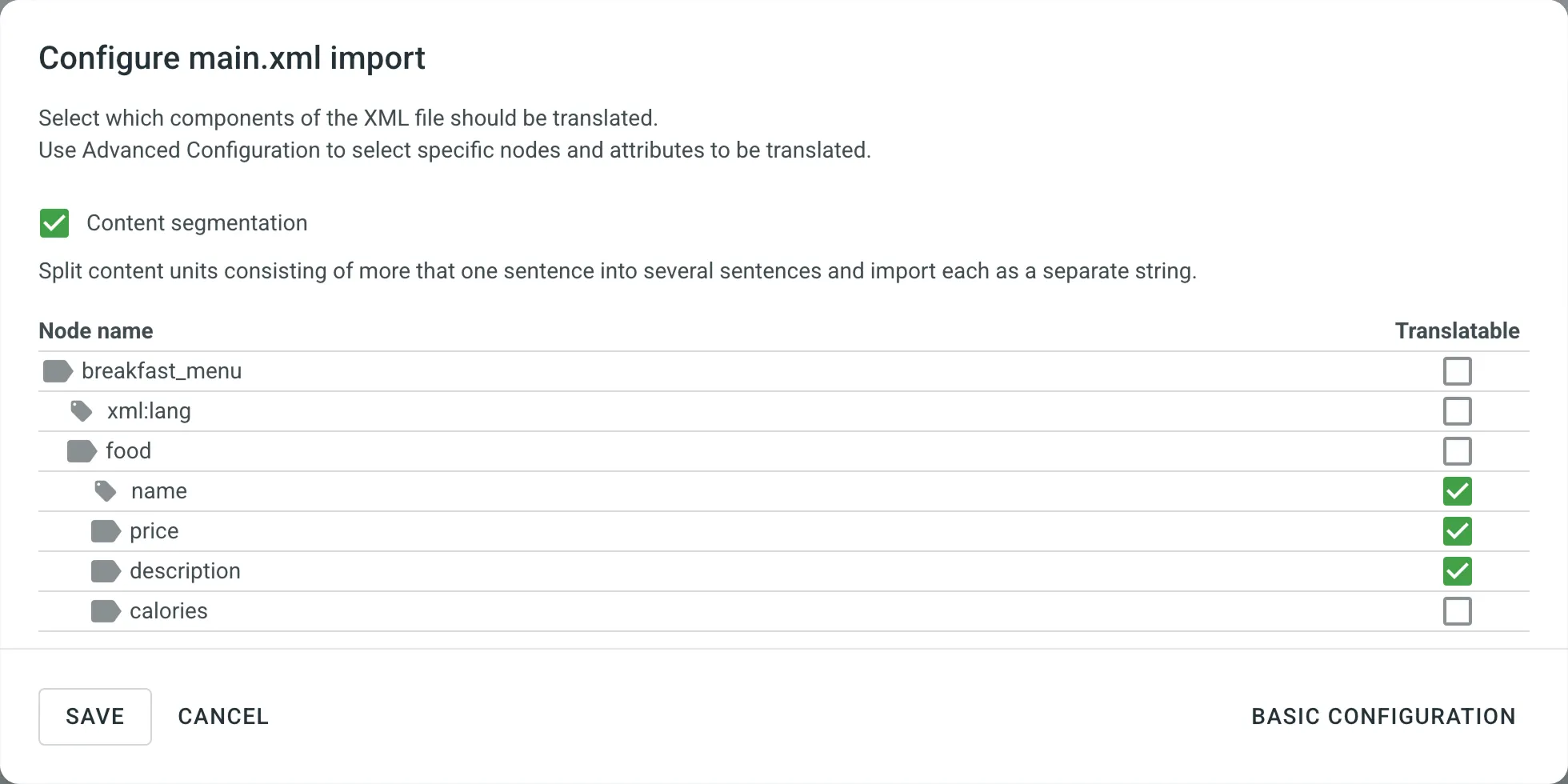 XML Advanced Configuration